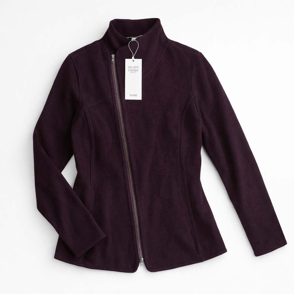 Eileen Fisher Clove Funnel Neck Shaped Jacket Lightweight Boiled Wool Sz S/P